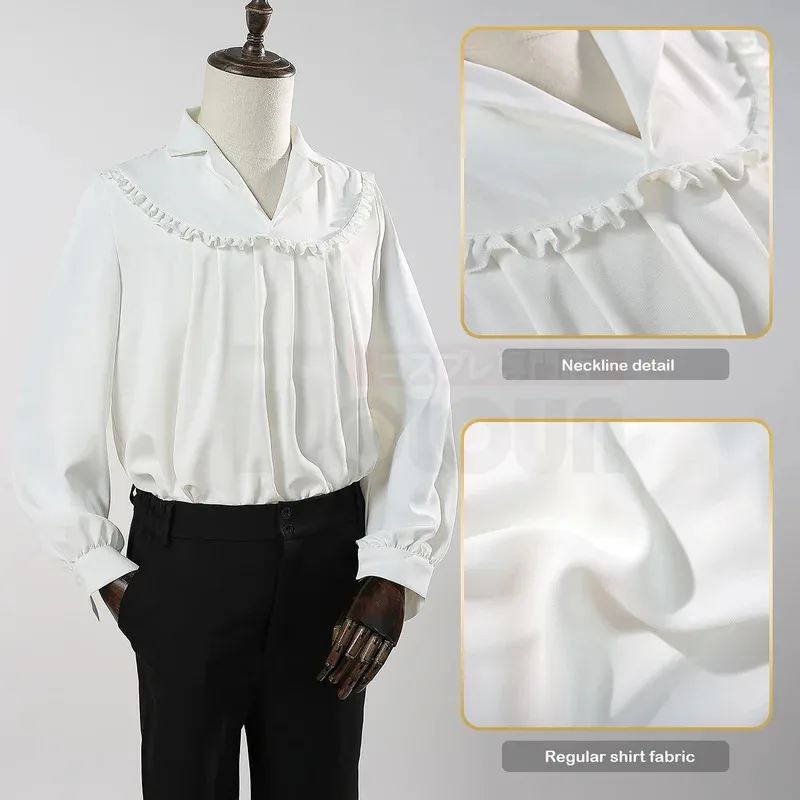 Костюм для косплея CyLOUN Anime Howl, высокий воротник, Everak с начальными подушечками, мягкая белая рубашка, черные эластичные брюки. 
Костюм для косплея CyLOUN Anime Howl, высокий воротник, Everak с начальными подушечками, мягкая белая рубашка, черные эластичные брюки.