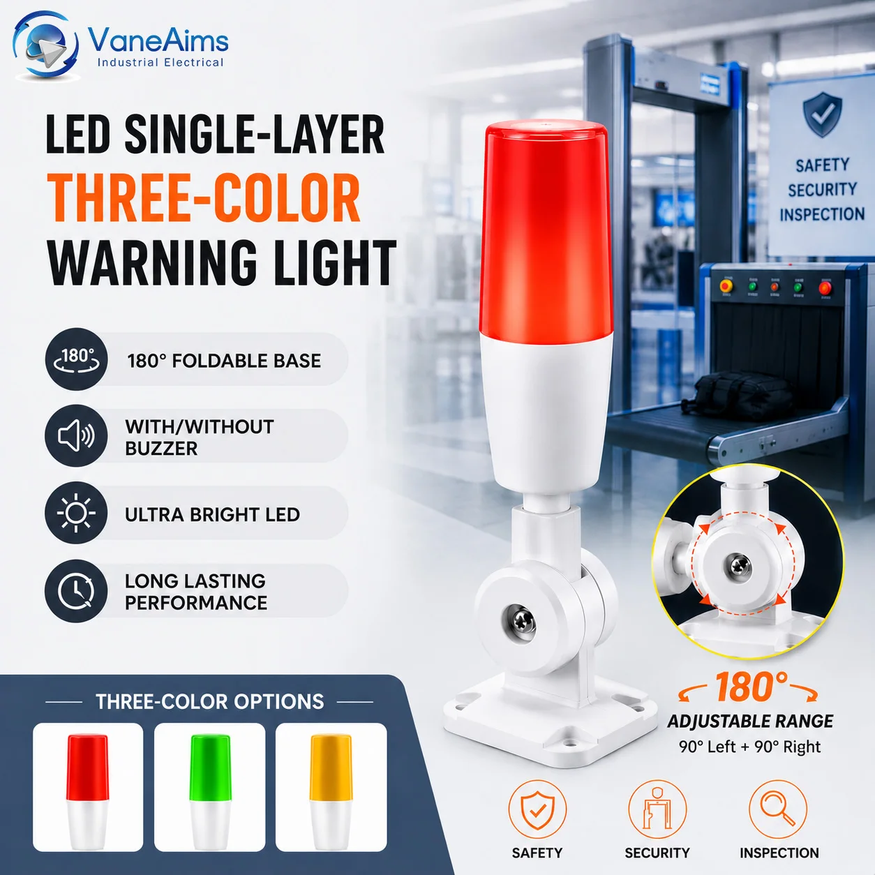 180° Folding Single Layer Three-Color LED Alarm Signal Light Square Base with Buzzer AC/DC12V 24V Red Yellow Green Warning Lamp
180° Folding Single Layer Three-Color LED Alarm Signal Light Square Base with Buzzer AC/DC12V 24V Red Yellow Green Warning Lamp