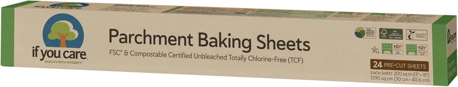 Unbleached Parchment Paper Baking Sheets - 12 Pack of 24 Precut Liners, Greaseproof & Silicone Coated for Standard Pans
Unbleached Parchment Paper Baking Sheets - 12 Pack of 24 Precut Liners, Greaseproof & Silicone Coated for Standard Pans