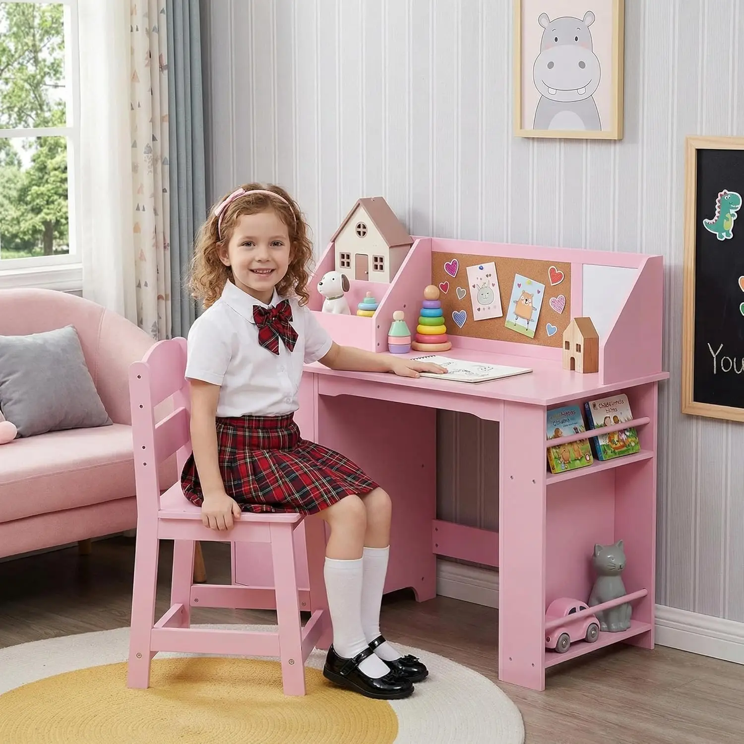 Kids Study Desk and Chair Set, Wooden School Learning Table with Storage, Hutch and Bulletin Board, Children, Customized
Kids Study Desk and Chair Set, Wooden School Learning Table with Storage, Hutch and Bulletin Board, Children, Customized