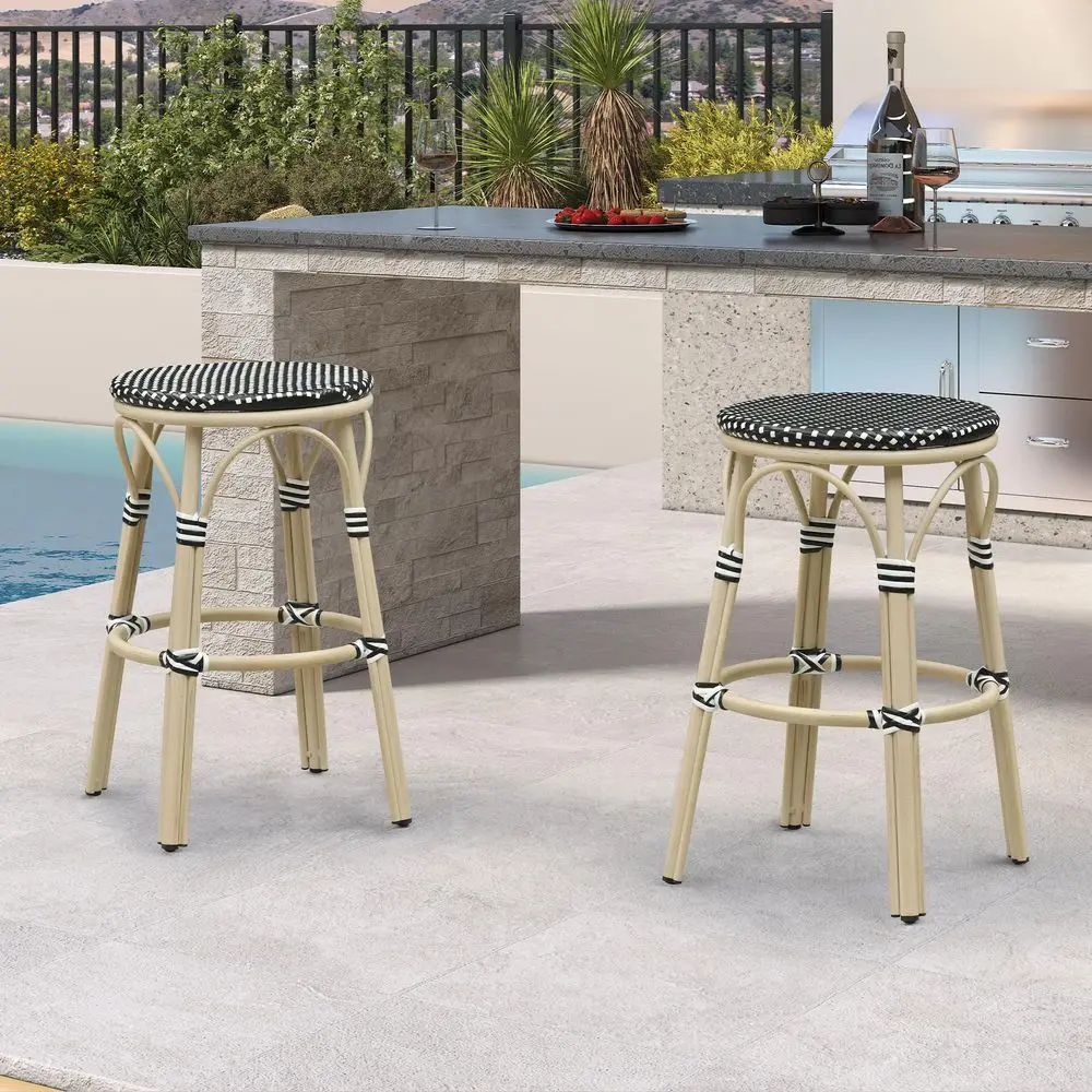 French Outdoor Round Bar Stool Set of 2 Bar Chairs 30 Handwoven Wicker Rattan Backless Stackable White Print Aluminum Frame for
French Outdoor Round Bar Stool Set of 2 Bar Chairs 30 Handwoven Wicker Rattan Backless Stackable White Print Aluminum Frame for