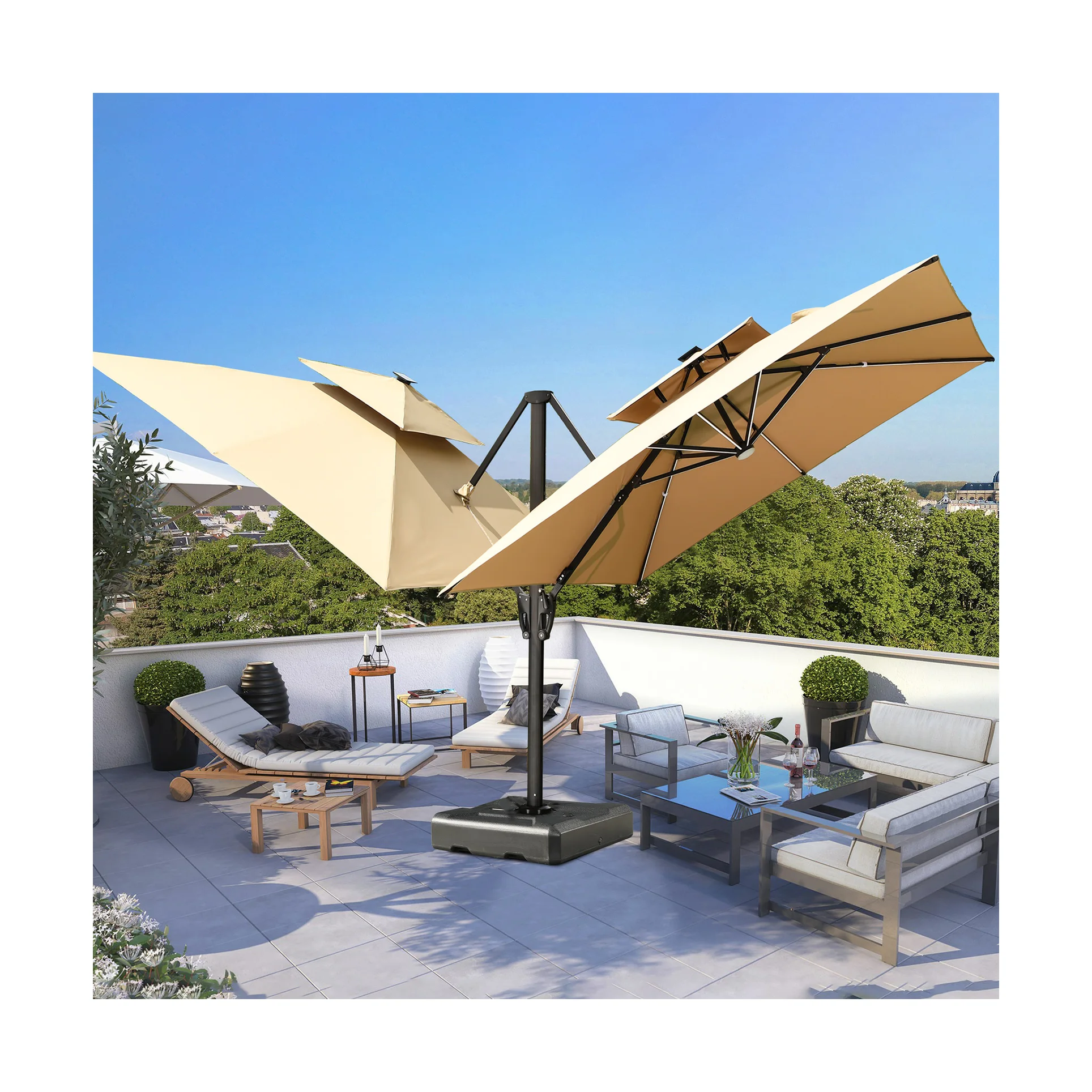 Logo Printing Supported Double Head Parasol Umbrella 10ft*10ft Garden Patio Umbrella Led Light
Logo Printing Supported Double Head Parasol Umbrella 10ft*10ft Garden Patio Umbrella Led Light