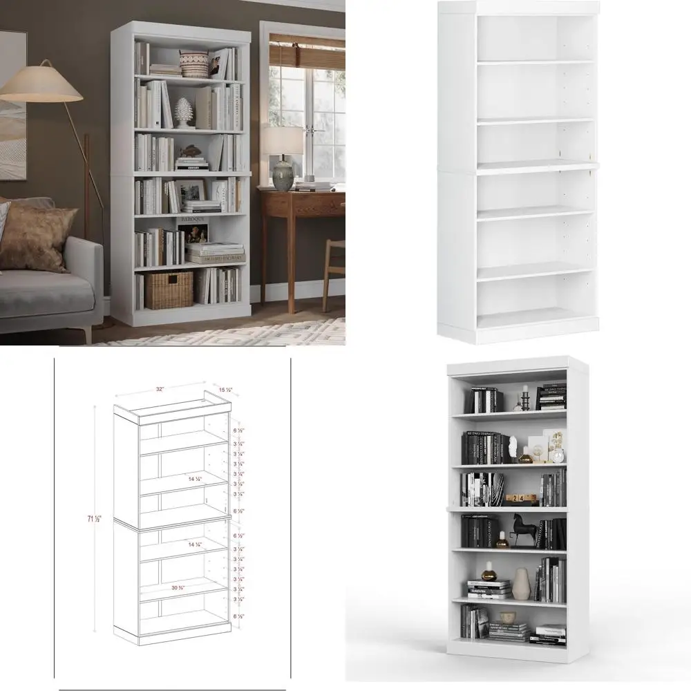 Stackable 6-Shelf Solid Wood Bookcase - 71.5H x 32W, White, Eco-Friendly, Made in Brazil
Stackable 6-Shelf Solid Wood Bookcase - 71.5H x 32W, White, Eco-Friendly, Made in Brazil