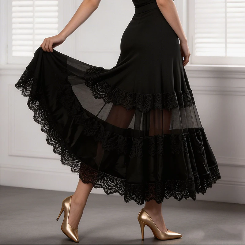 Women Ballroom Dance Skirt Adult Standard Modern Dancing Outfit Black Lace Trim Skirt Ballroom Dance Training Clothes VBH2831
Women Ballroom Dance Skirt Adult Standard Modern Dancing Outfit Black Lace Trim Skirt Ballroom Dance Training Clothes VBH2831