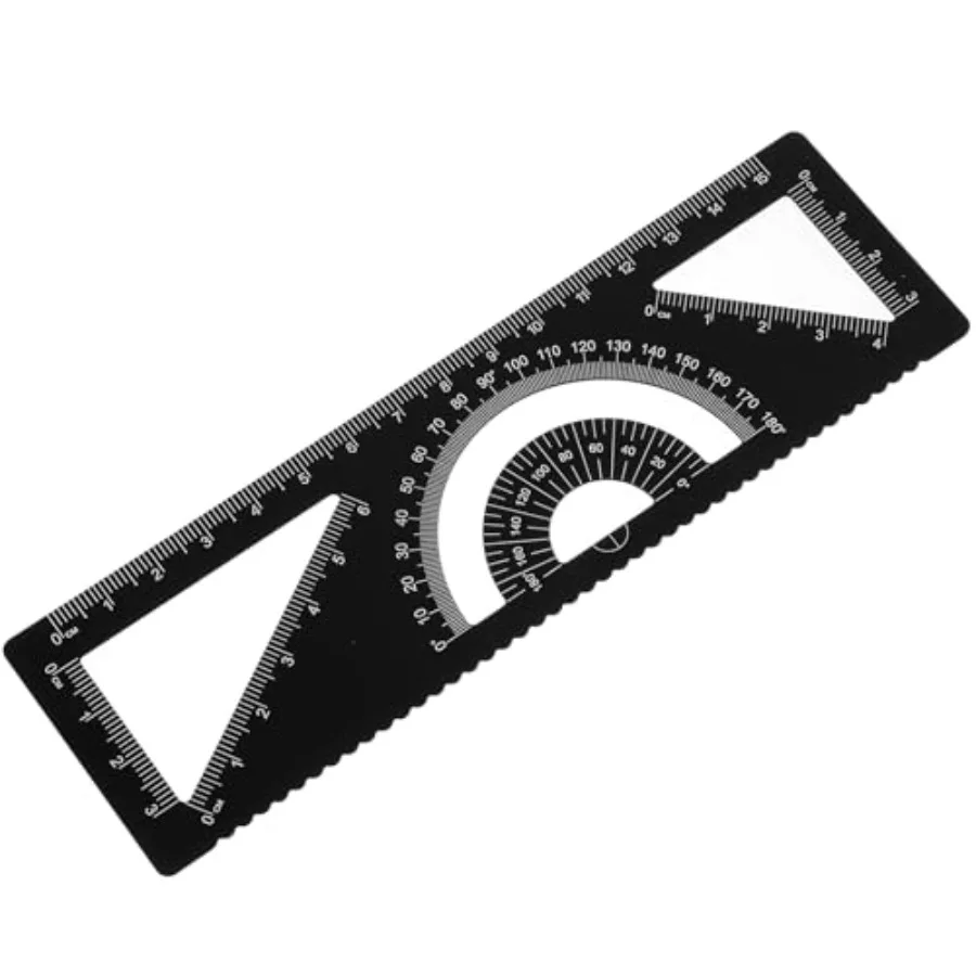 4-in-1 small metal ruler for classroom use, black anodized aluminum, 6 inch/15cm straight edge with protractor, triangle, and s
4-in-1 small metal ruler for classroom use, black anodized aluminum, 6 inch/15cm straight edge with protractor, triangle, and s
