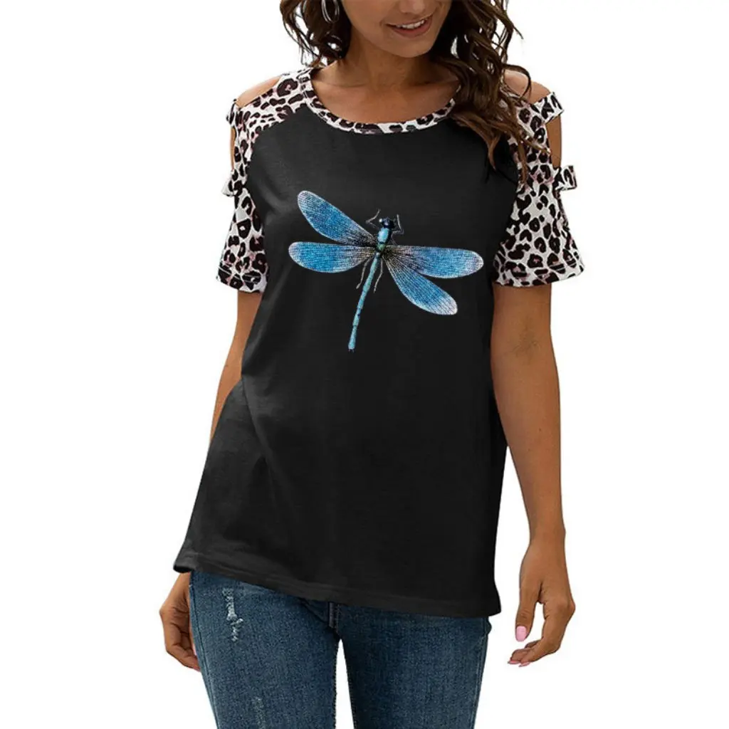 Women's round Neck Short Sleeve T-Shirt Green Dragonfly Print Casual Hollow Stitching Leopard Pattern European American Style
Women's round Neck Short Sleeve T-Shirt Green Dragonfly Print Casual Hollow Stitching Leopard Pattern European American Style