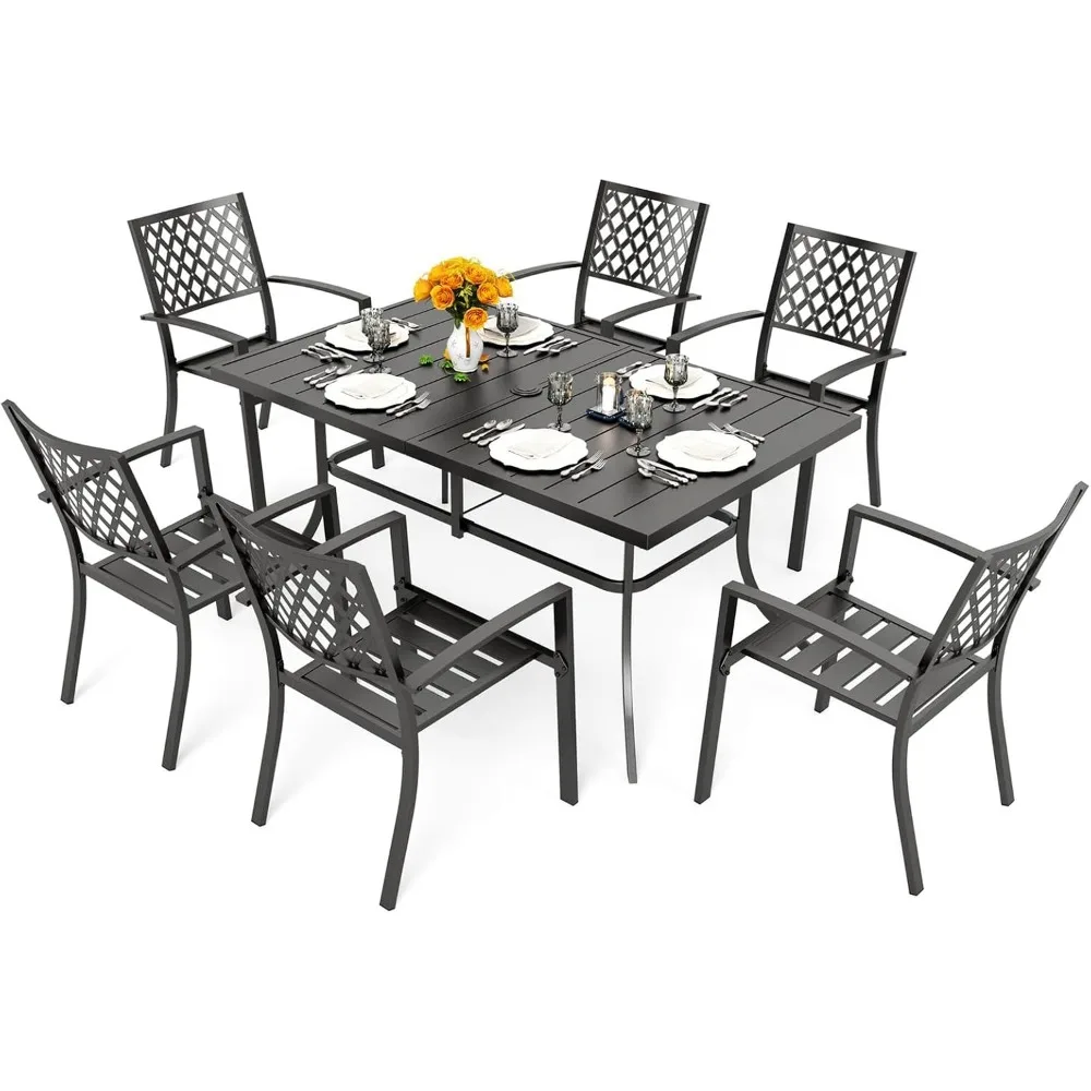 Patio Dining Set 7 Pcs 1 Metal Dining Table and 6 Patio Stackable Chairs for Outdoor Backyard Bistro Furniture Set
Patio Dining Set 7 Pcs 1 Metal Dining Table and 6 Patio Stackable Chairs for Outdoor Backyard Bistro Furniture Set