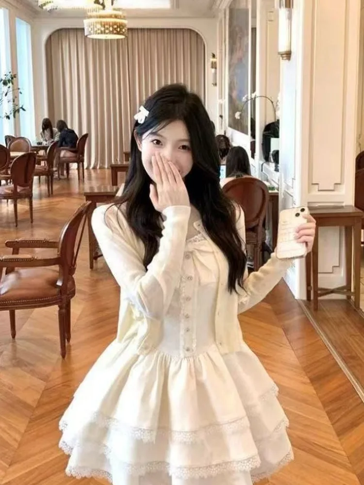 Elegant Long Sleeve Open Cardigan with Knot Single Button Strap Cake Short Skirt Two Piece Set for Young Women
Elegant Long Sleeve Open Cardigan with Knot Single Button Strap Cake Short Skirt Two Piece Set for Young Women
