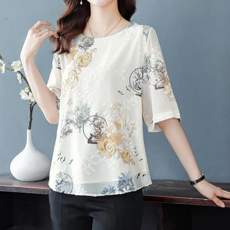 Casual Fashion Printing Chiffon T-shirt Summer Women's Clothing Loose All-match Half Sleeve Spliced Pullovers Tops for Female
Casual Fashion Printing Chiffon T-shirt Summer Women's Clothing Loose All-match Half Sleeve Spliced Pullovers Tops for Female