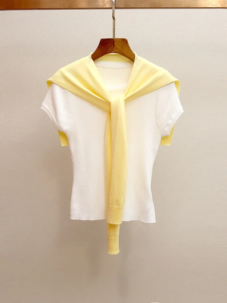Casual Knitted Short Sleeve Sweater Women's Fashionable Sweet Style Shoulder Shawl Neck Design Soft Polyester Fiber Top
Casual Knitted Short Sleeve Sweater Women's Fashionable Sweet Style Shoulder Shawl Neck Design Soft Polyester Fiber Top