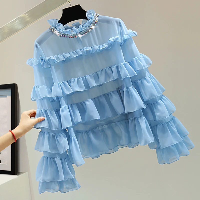 Diamond Beaded Ruffled Neck Long-sleeved Pullover Shirt Ladies 2025 Summer Loose and Thin Solid Color Casual Sunscreen Blouse
Diamond Beaded Ruffled Neck Long-sleeved Pullover Shirt Ladies 2025 Summer Loose and Thin Solid Color Casual Sunscreen Blouse