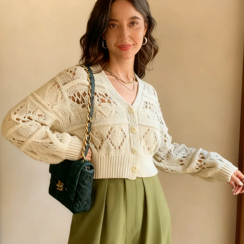 Korean Fashion Loose Casual Knitted Top Hollow Out Cardigan Short Sweater Autumn Women V-neck Jackets Solid Color Female Coats
Korean Fashion Loose Casual Knitted Top Hollow Out Cardigan Short Sweater Autumn Women V-neck Jackets Solid Color Female Coats