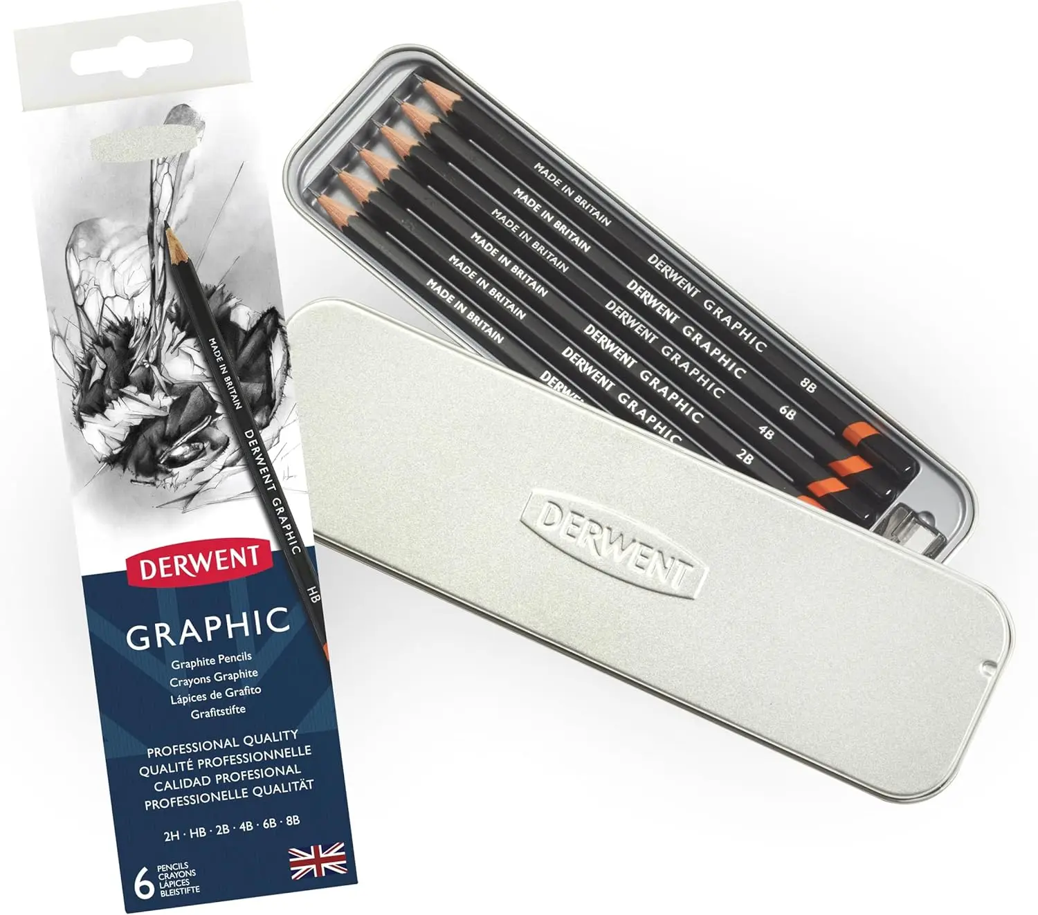 Professional Graphic Drawing Pencils Set of 6 with Tin & Sharpener, 8B to 2H
Professional Graphic Drawing Pencils Set of 6 with Tin & Sharpener, 8B to 2H
