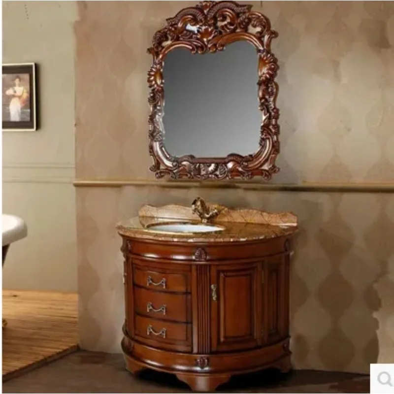 Antique bathroom cabinet hand wash face basin floor oak solid wood semi-circular arc bathroom cabinet combination
Antique bathroom cabinet hand wash face basin floor oak solid wood semi-circular arc bathroom cabinet combination