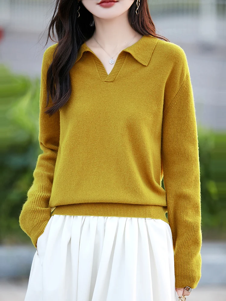 High-end 100% Pure Wool Pullover Sweater Women's New Lapel Collar Soild Loose Cashmere Knitted Tops Spring Autumn Versatile
High-end 100% Pure Wool Pullover Sweater Women's New Lapel Collar Soild Loose Cashmere Knitted Tops Spring Autumn Versatile