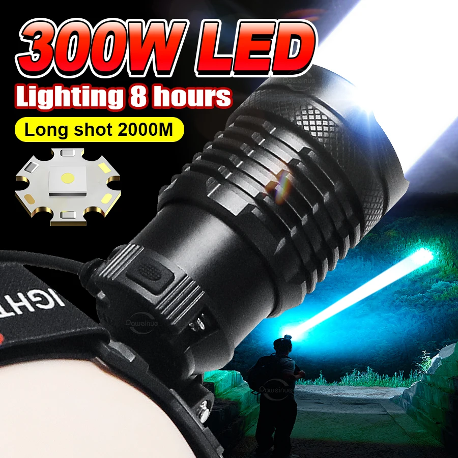 Newest 300W LED Rechargeable Headlamp 190000LM Most Powerful Headlight 2000m Head Flashlight Long Shot Head Lamp Fishing Lantern
Newest 300W LED Rechargeable Headlamp 190000LM Most Powerful Headlight 2000m Head Flashlight Long Shot Head Lamp Fishing Lantern