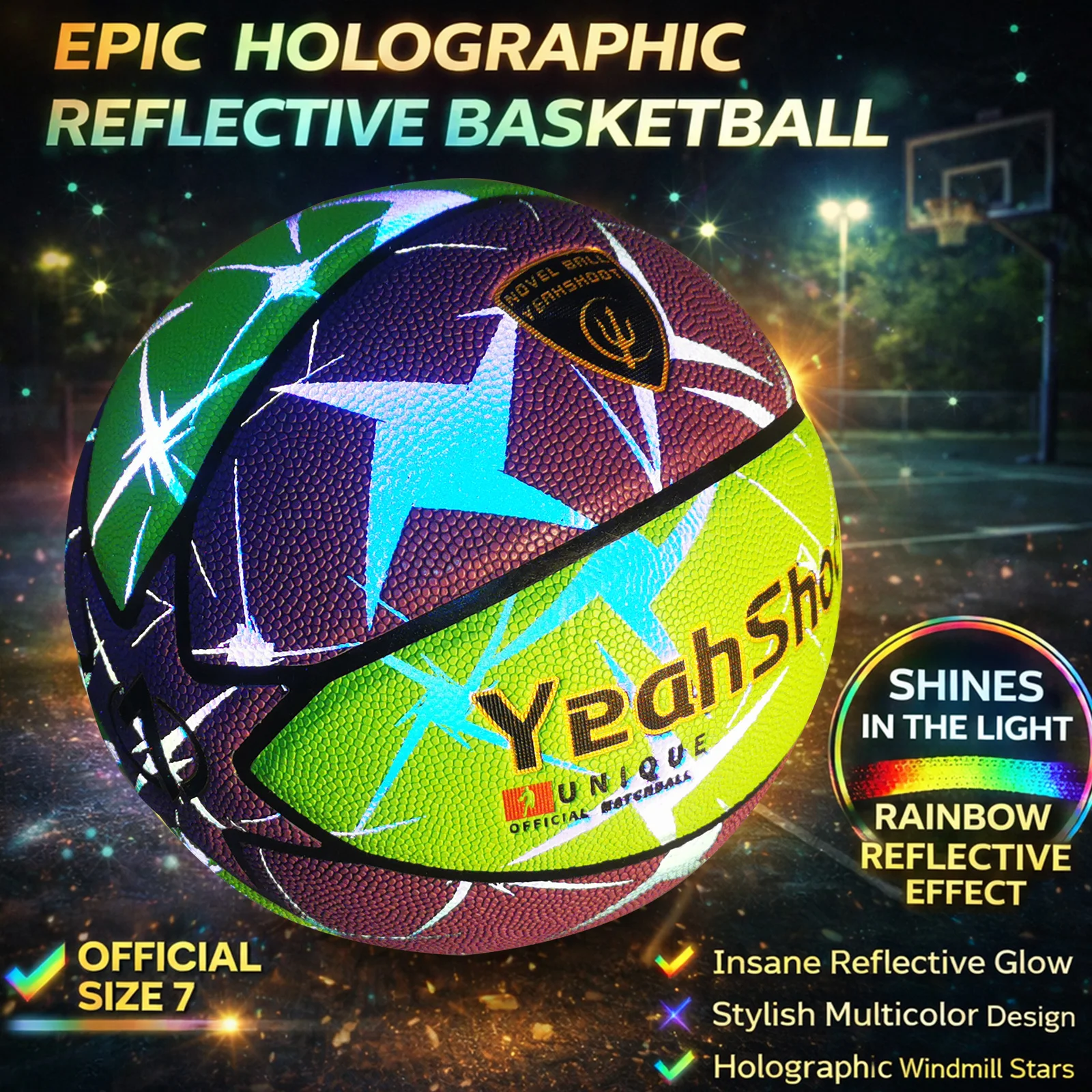 Holographic Basketball Size 7 (29.5in) Reflective Glowing Leather Basketball for Adults and Youth Basketballs Gifts
Holographic Basketball Size 7 (29.5in) Reflective Glowing Leather Basketball for Adults and Youth Basketballs Gifts