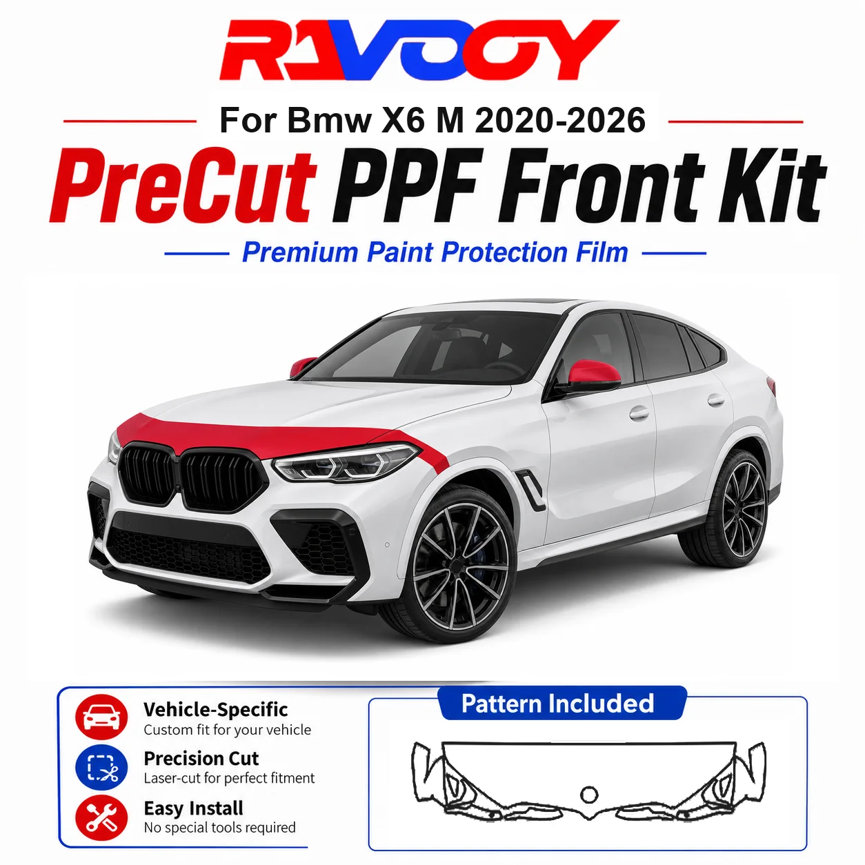 8.5mil TPU Precut PPF Kit For BMW X6 M 2020-2026 - Hood, Partial Fenders & Full Mirror Set - Self-Healing Gloss Clear Bra Film
8.5mil TPU Precut PPF Kit For BMW X6 M 2020-2026 - Hood, Partial Fenders & Full Mirror Set - Self-Healing Gloss Clear Bra Film