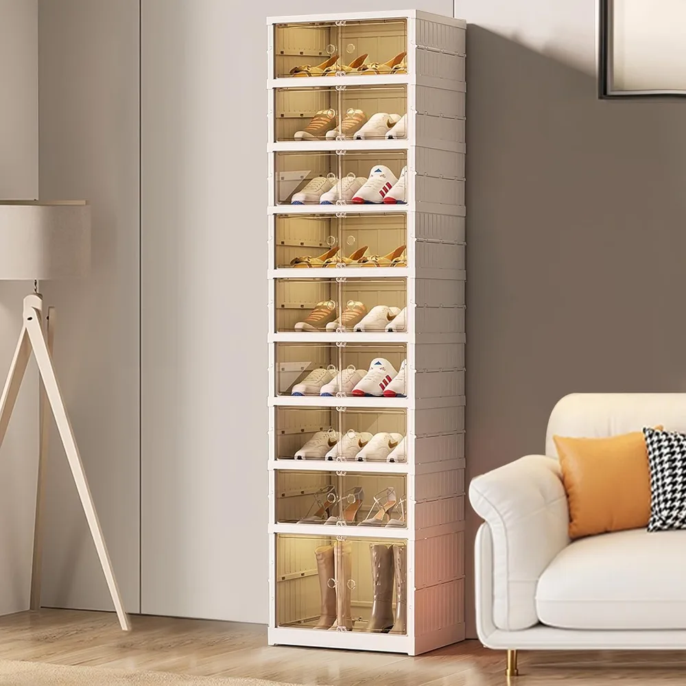 Foldable Shoe Rack with Wheels, Shoe Organizer with Magnetic Clear Doors for Closet Entryway, Large Sturdy Stackable Plastic Sho
Foldable Shoe Rack with Wheels, Shoe Organizer with Magnetic Clear Doors for Closet Entryway, Large Sturdy Stackable Plastic Sho