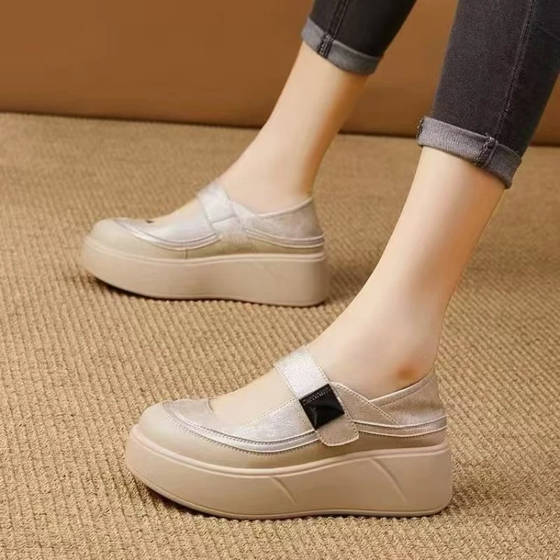 Women Leather Wedges Casual Shoe Spring Autumn New Thick Sole Round Toe Shallow Velcro Outdoor Half Sippers Mary Jane Shoes
Women Leather Wedges Casual Shoe Spring Autumn New Thick Sole Round Toe Shallow Velcro Outdoor Half Sippers Mary Jane Shoes