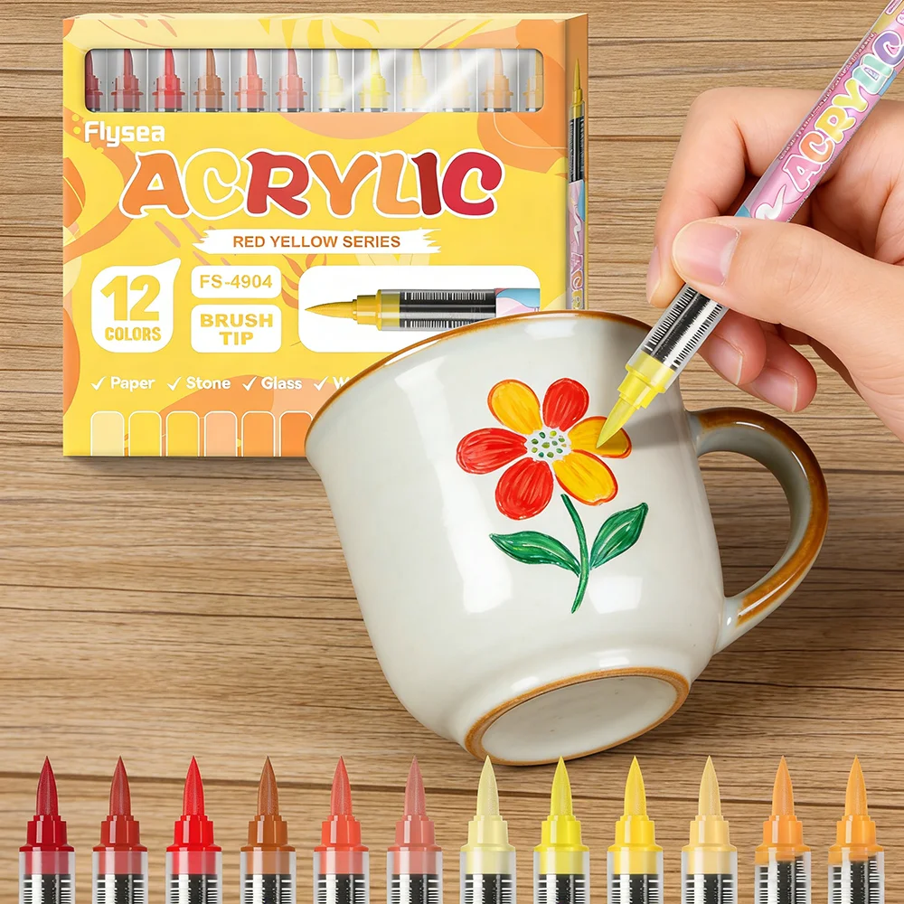 Red Yellow Series Acrylic Brush Markers Flexible Tip Art Paint Pens for Adult Coloring Books Rock Painting Canvas Ceramic Glass
Red Yellow Series Acrylic Brush Markers Flexible Tip Art Paint Pens for Adult Coloring Books Rock Painting Canvas Ceramic Glass