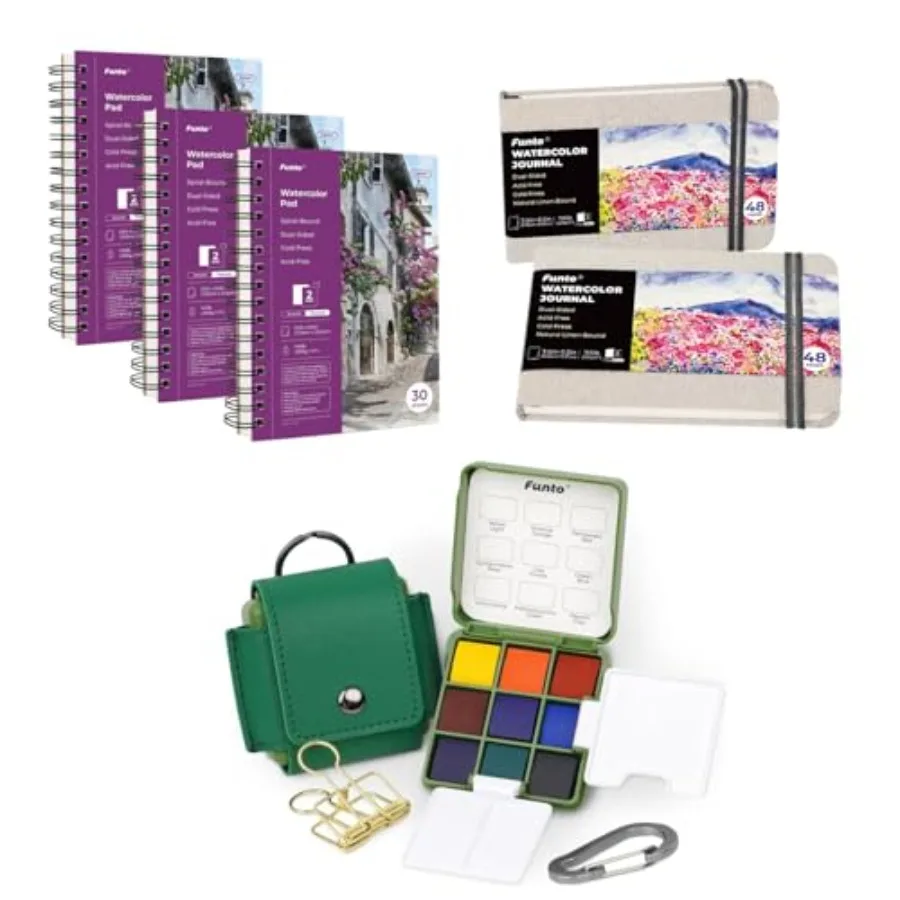 Watercolor Bundle, Complete Paint Kit, 3 Pads, 2 Journals, Travel Artist Outdoor Sketch Watercolor Kits with 2 Foldable Waterco
Watercolor Bundle, Complete Paint Kit, 3 Pads, 2 Journals, Travel Artist Outdoor Sketch Watercolor Kits with 2 Foldable Waterco