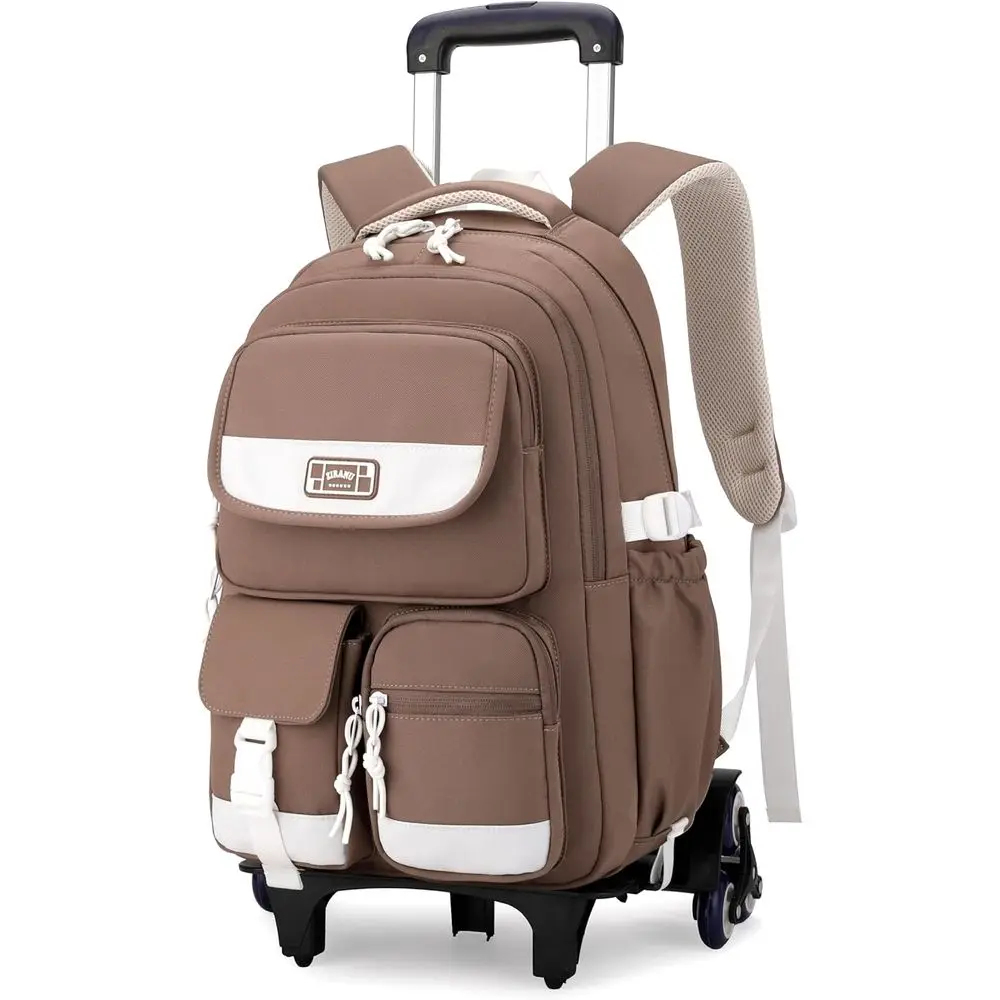 6-Wheel Kids Rolling Backpack, Solid-Color Trolley Bag for School - Brown
6-Wheel Kids Rolling Backpack, Solid-Color Trolley Bag for School - Brown