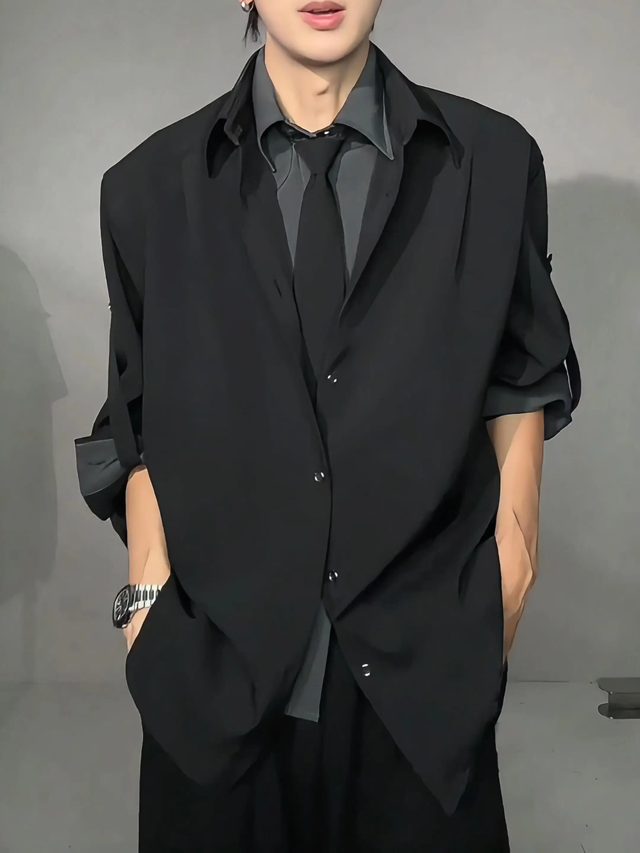Men's Casual irt Patchwork Design Cool Feeling Long Sve Thin Material Pure Color Loose Fit Hong Sle Autumn Spring Jaet
Men's Casual irt Patchwork Design Cool Feeling Long Sve Thin Material Pure Color Loose Fit Hong Sle Autumn Spring Jaet