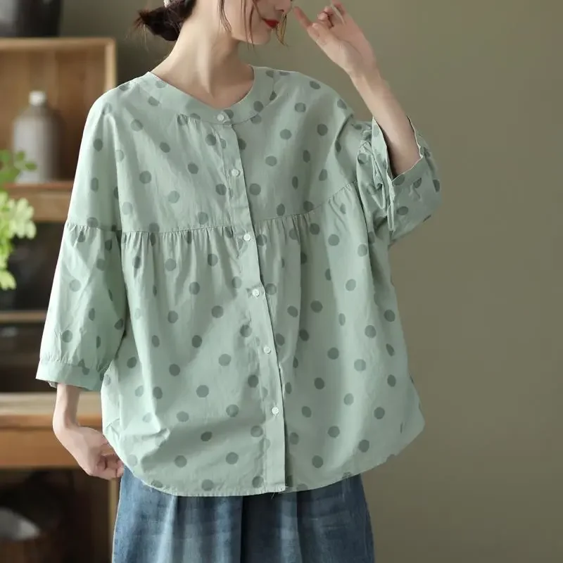 Polka Dot Shirt Women Loose 2023 Summer Women's New Round Neck Mid Sleeve Shirt Fashion Female Top All-match Button Woman Blouse
Polka Dot Shirt Women Loose 2023 Summer Women's New Round Neck Mid Sleeve Shirt Fashion Female Top All-match Button Woman Blouse