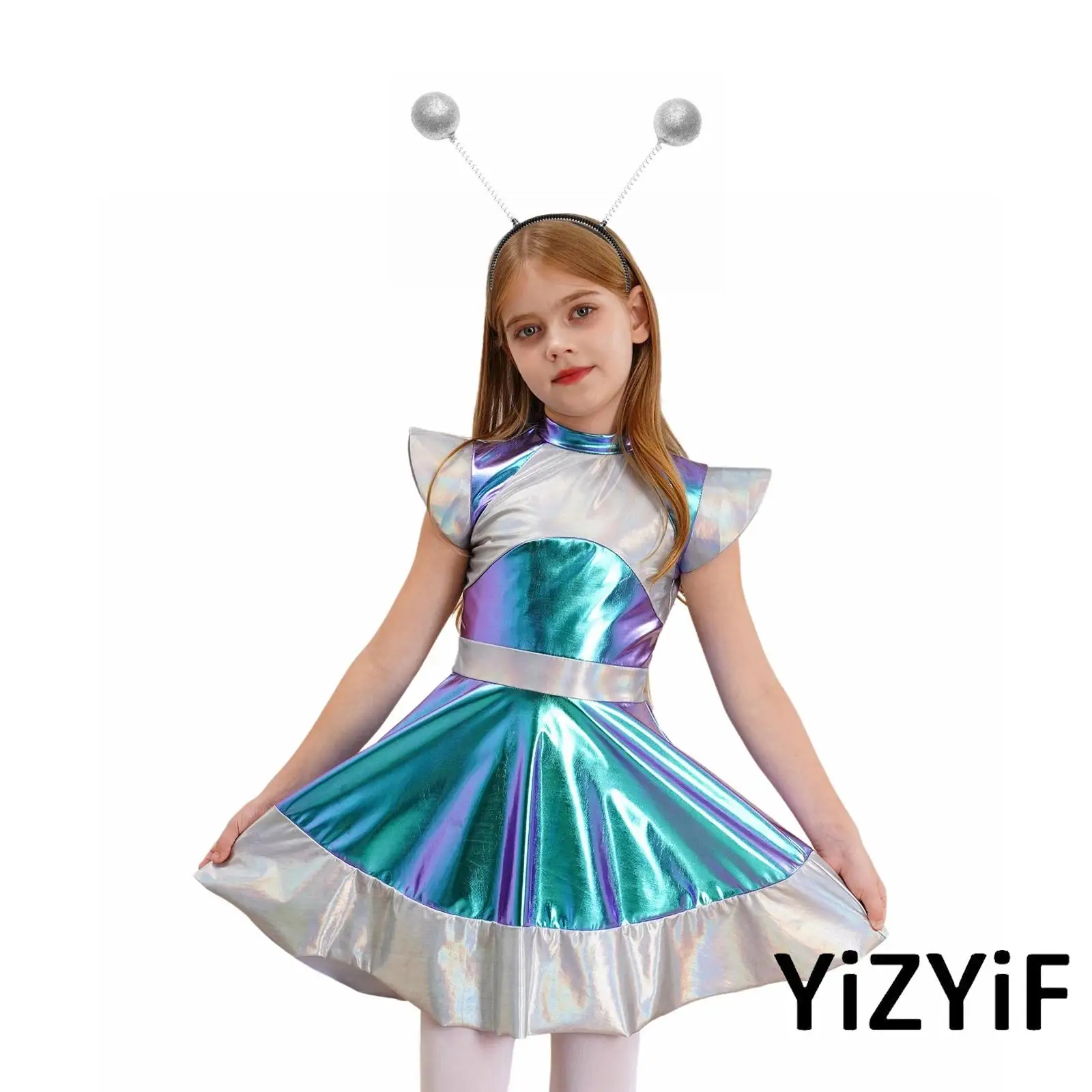 Kids Girls Galaxy Explorer Set Halloween Alien Cosplay Dress with Funny Alien Hair Hoop Accessory Outer Space Cutie Outfit
Kids Girls Galaxy Explorer Set Halloween Alien Cosplay Dress with Funny Alien Hair Hoop Accessory Outer Space Cutie Outfit