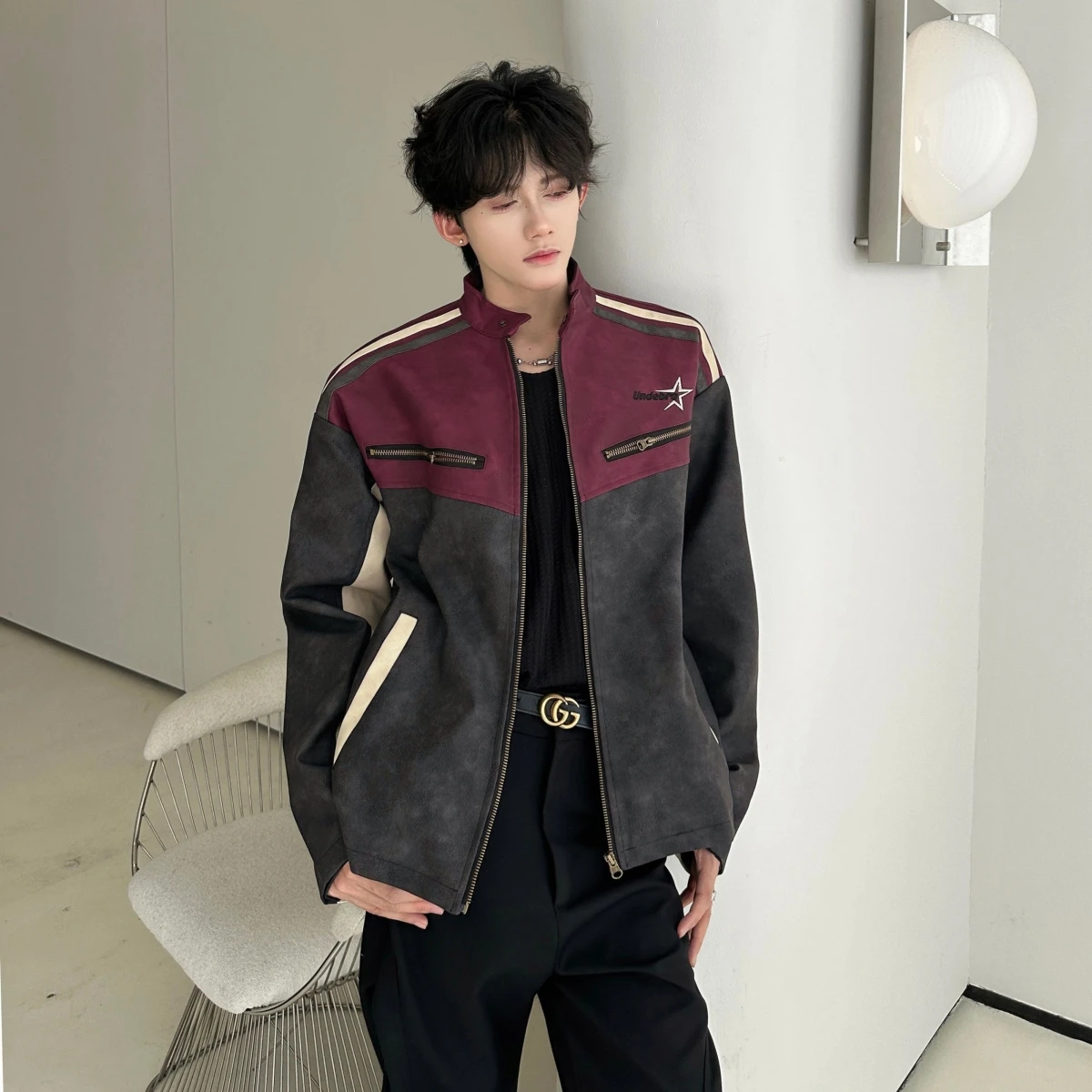 Retro American Style Men's Motorcycle Jacket High Street Contrast Color Stand Collar Casual Outerwear Leather Coat
Retro American Style Men's Motorcycle Jacket High Street Contrast Color Stand Collar Casual Outerwear Leather Coat