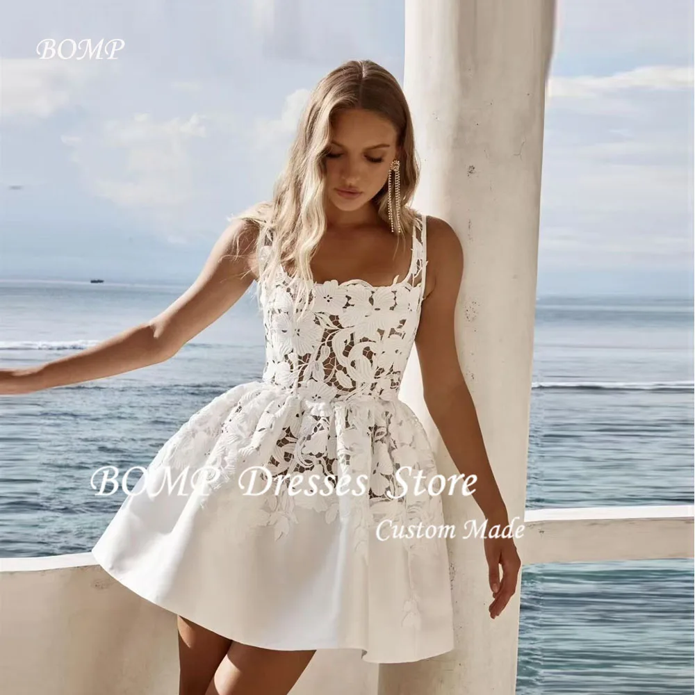 BOMP Exquisite Lace Mini Short Wedding Dresses Beach Wide Straps Square Neck Bride Gowns US Women Robe de mariage Customized
BOMP Exquisite Lace Mini Short Wedding Dresses Beach Wide Straps Square Neck Bride Gowns US Women Robe de mariage Customized