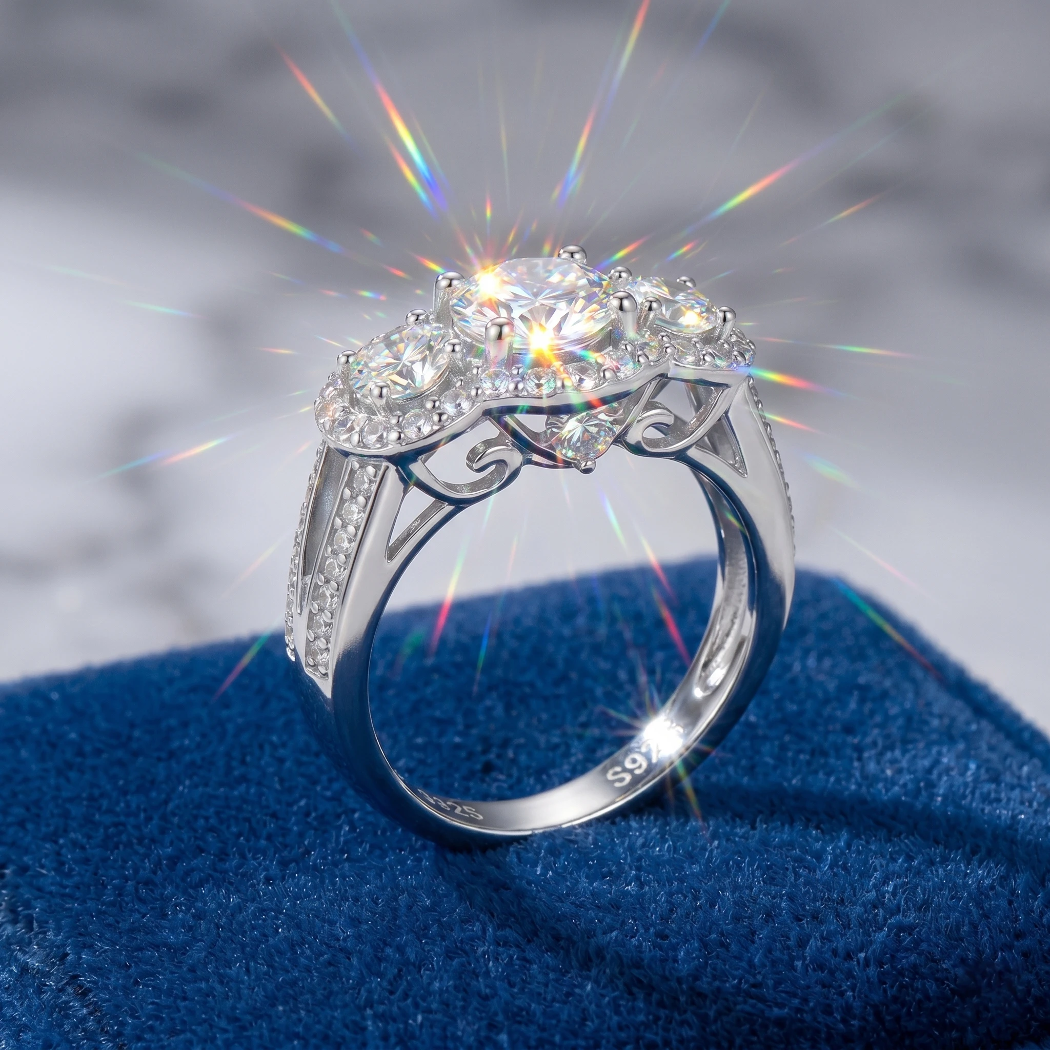 2 Carat D Color VVS1 Three Stone Moissanite Ring, 925 Sterling Silver, Halo Pave Setting, Promise Ring, Certificate Quality
2 Carat D Color VVS1 Three Stone Moissanite Ring, 925 Sterling Silver, Halo Pave Setting, Promise Ring, Certificate Quality