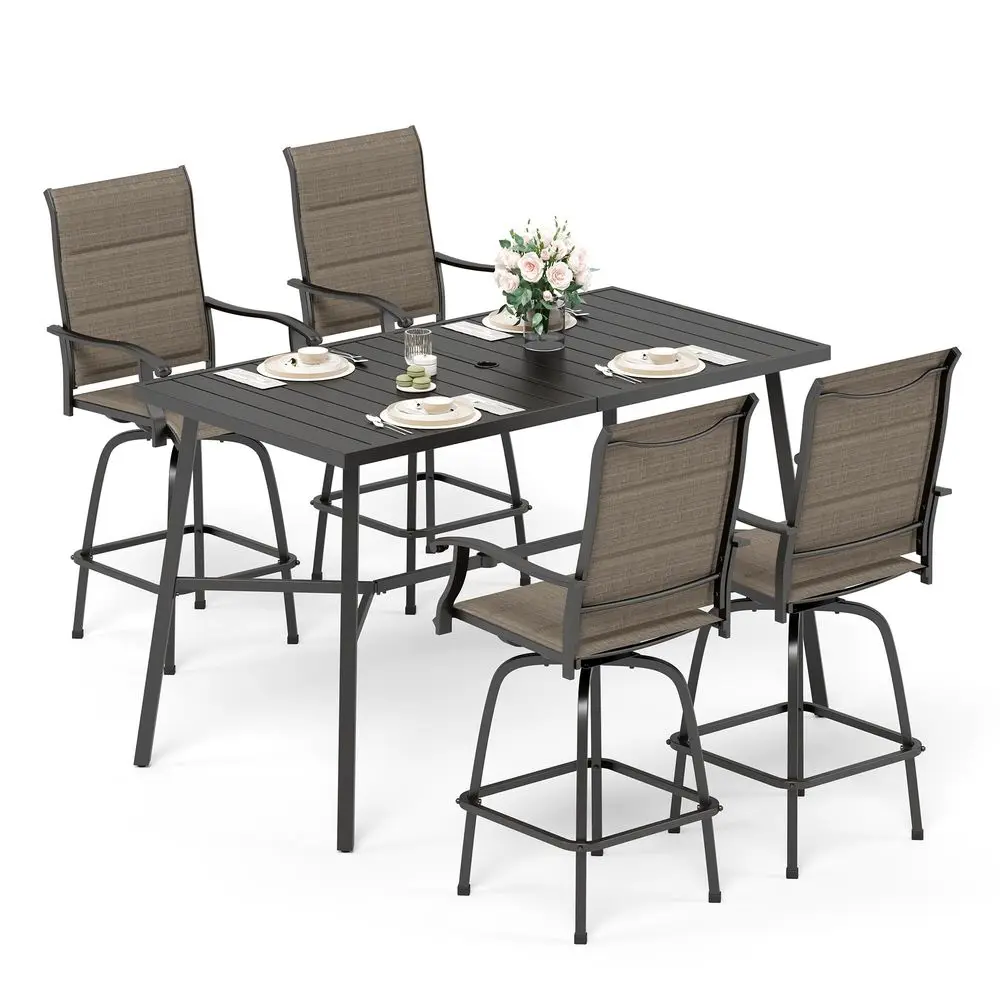 Outdoor Bar Set, Patio Bar Table and Chairs Set, Bar Height Patio Set 4 x Swivel Bar ChairsBrownPadded, 1 x Rectangular Bar Tab
Outdoor Bar Set, Patio Bar Table and Chairs Set, Bar Height Patio Set 4 x Swivel Bar ChairsBrownPadded, 1 x Rectangular Bar Tab