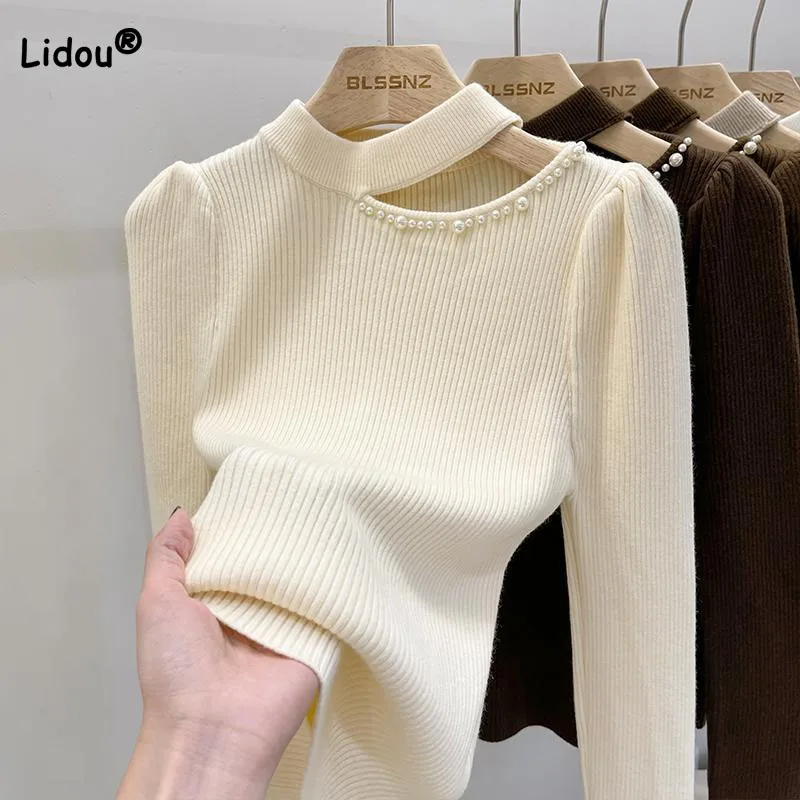 Autumn Winter Korean All-match Solid Color Beading Patchwork Sweaters Female Clothing Round Neck Hollow Out Women's Knitted Tops
Autumn Winter Korean All-match Solid Color Beading Patchwork Sweaters Female Clothing Round Neck Hollow Out Women's Knitted Tops