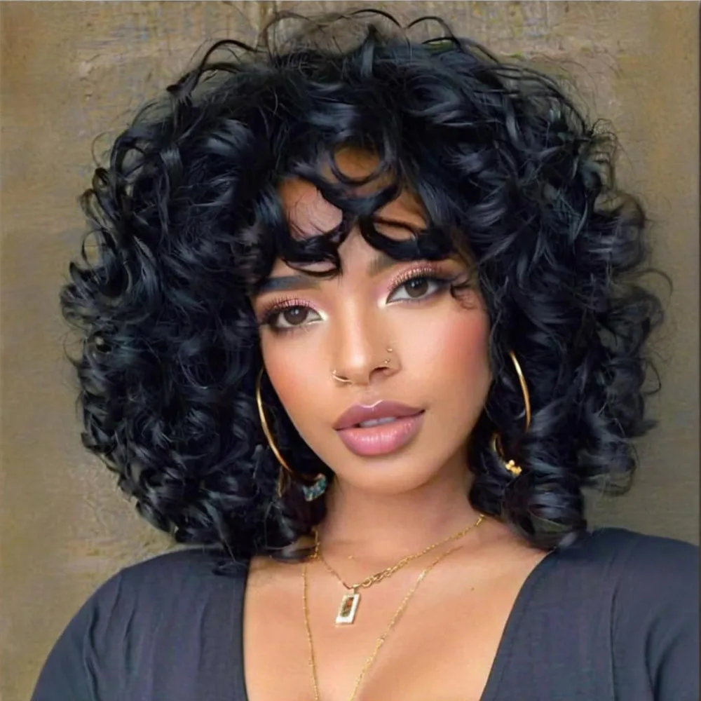 Short Curly Wigs for Black Women Soft Black Big Curly Wig with Bangs Loose Curls Heat Resistant Natural Looking Synthetic Wigs
Short Curly Wigs for Black Women Soft Black Big Curly Wig with Bangs Loose Curls Heat Resistant Natural Looking Synthetic Wigs