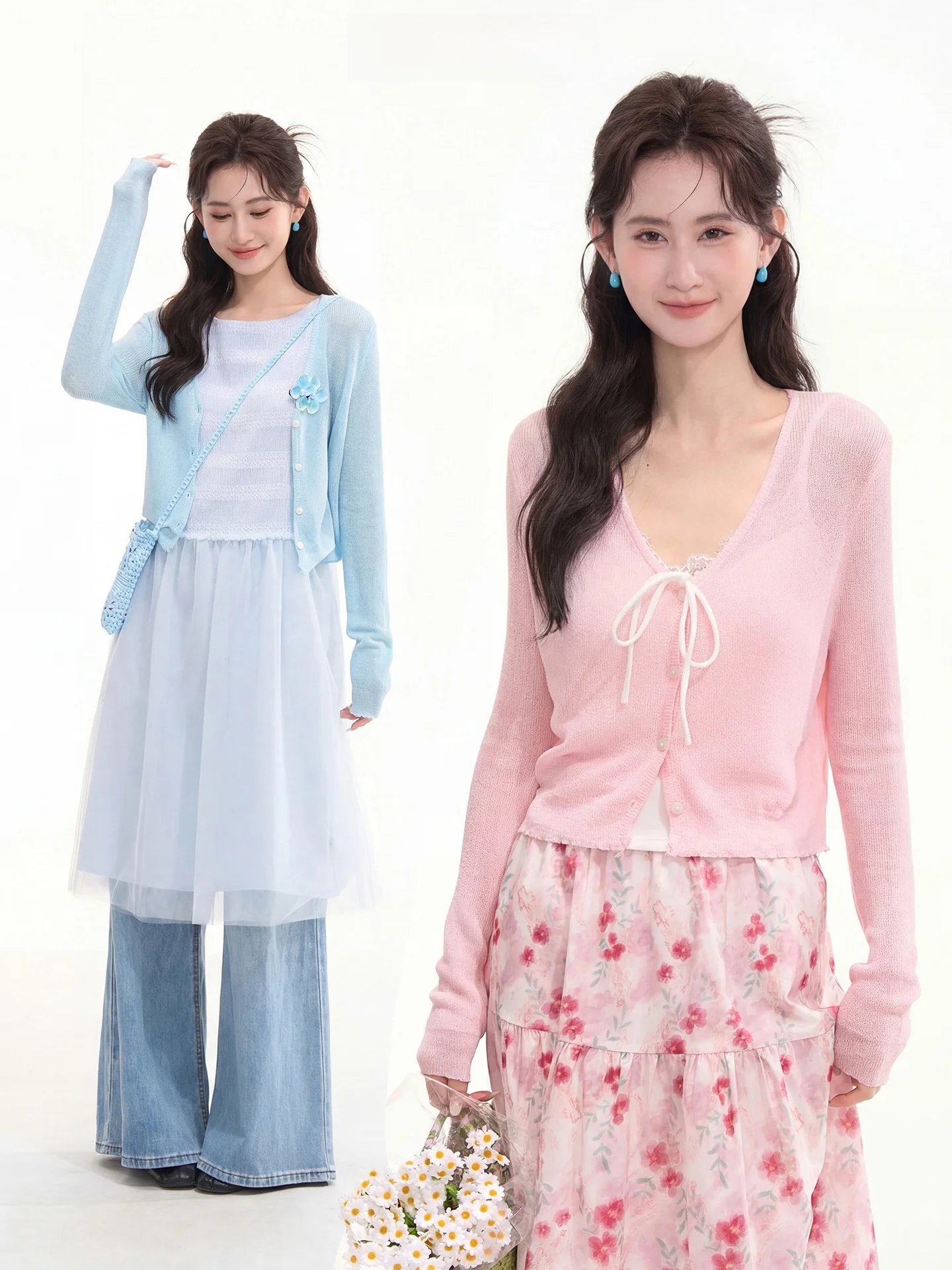 Princess Style V-Neck Long Sleeve Short Open Cardigan Knitted Sweater Women's Pink Color Spring Summer Fashion Top
Princess Style V-Neck Long Sleeve Short Open Cardigan Knitted Sweater Women's Pink Color Spring Summer Fashion Top