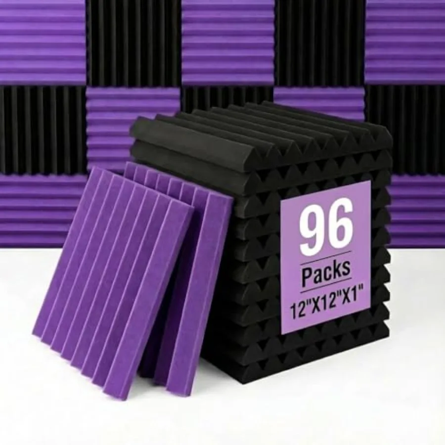 96 Pack Absorb the echo Acoustic Foam Panel Wedge Studio Soundproofing Wall Tiles Purple/black 12" X 12" X 1" Accompanied By Do
96 Pack Absorb the echo Acoustic Foam Panel Wedge Studio Soundproofing Wall Tiles Purple/black 12" X 12" X 1" Accompanied By Do