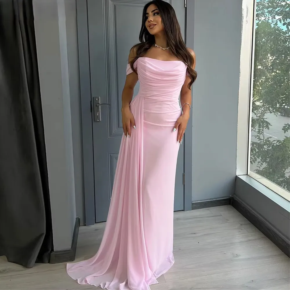 Customized Elegant Pink Chiffon Evening Dress Fashion Off the Shoulder Party Dresses Mermaid Sweep Train Celebrity Gowns
Customized Elegant Pink Chiffon Evening Dress Fashion Off the Shoulder Party Dresses Mermaid Sweep Train Celebrity Gowns