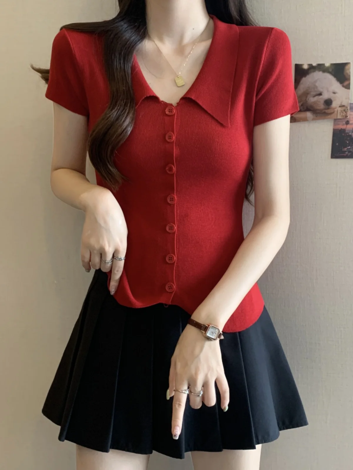 Red Neck Short Sleeve T-Shirt Women Summer Slim Fit Ice Silk Small Shirt Creative Pattern Commute Style Regular Length
Red Neck Short Sleeve T-Shirt Women Summer Slim Fit Ice Silk Small Shirt Creative Pattern Commute Style Regular Length
