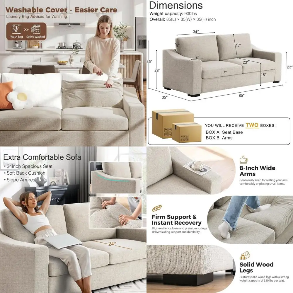85 Deep Seat 3-Person Linen Sofa, Comfortable Couch with Detachable Cushion Covers, Pet-Friendly, Easy Assembly
85 Deep Seat 3-Person Linen Sofa, Comfortable Couch with Detachable Cushion Covers, Pet-Friendly, Easy Assembly