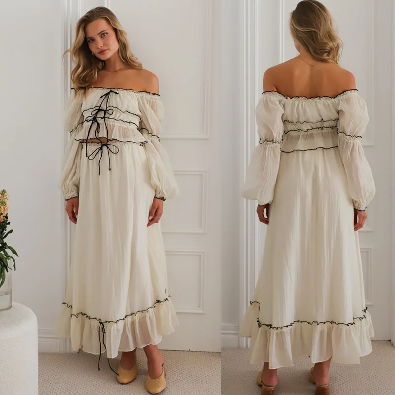 Lantern Sleeve Chiffon Top And A-line Long Skirt Vacation Women Sets 2025 Spring Summer New Ruffle Tee Skirt Summer 2 Piece Set
Lantern Sleeve Chiffon Top And A-line Long Skirt Vacation Women Sets 2025 Spring Summer New Ruffle Tee Skirt Summer 2 Piece Set