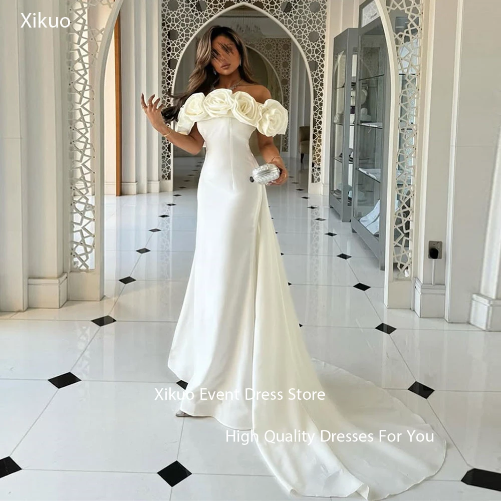 Xikuo Graceful White Satin Evening Gowns Off Shoulder Muslim Vestidos De Fiesta Mermaid Saudi Arabia Wedding Dress Customized
Xikuo Graceful White Satin Evening Gowns Off Shoulder Muslim Vestidos De Fiesta Mermaid Saudi Arabia Wedding Dress Customized