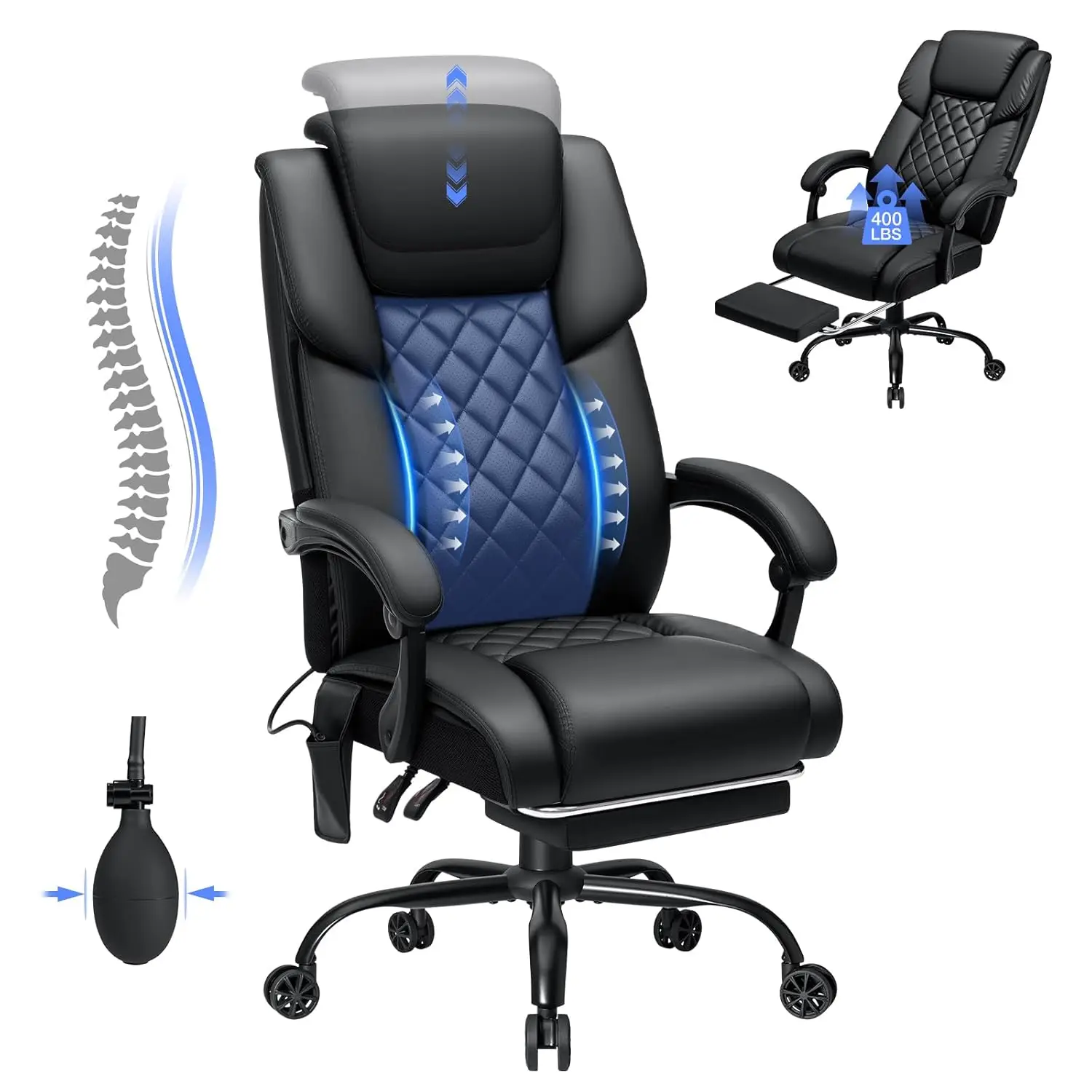 Reclining Ergonomic Office Chair Lumbar Support Adjustable Headrest Footrest PU Leather 400lbs Linkage Armrests, Customized
Reclining Ergonomic Office Chair Lumbar Support Adjustable Headrest Footrest PU Leather 400lbs Linkage Armrests, Customized