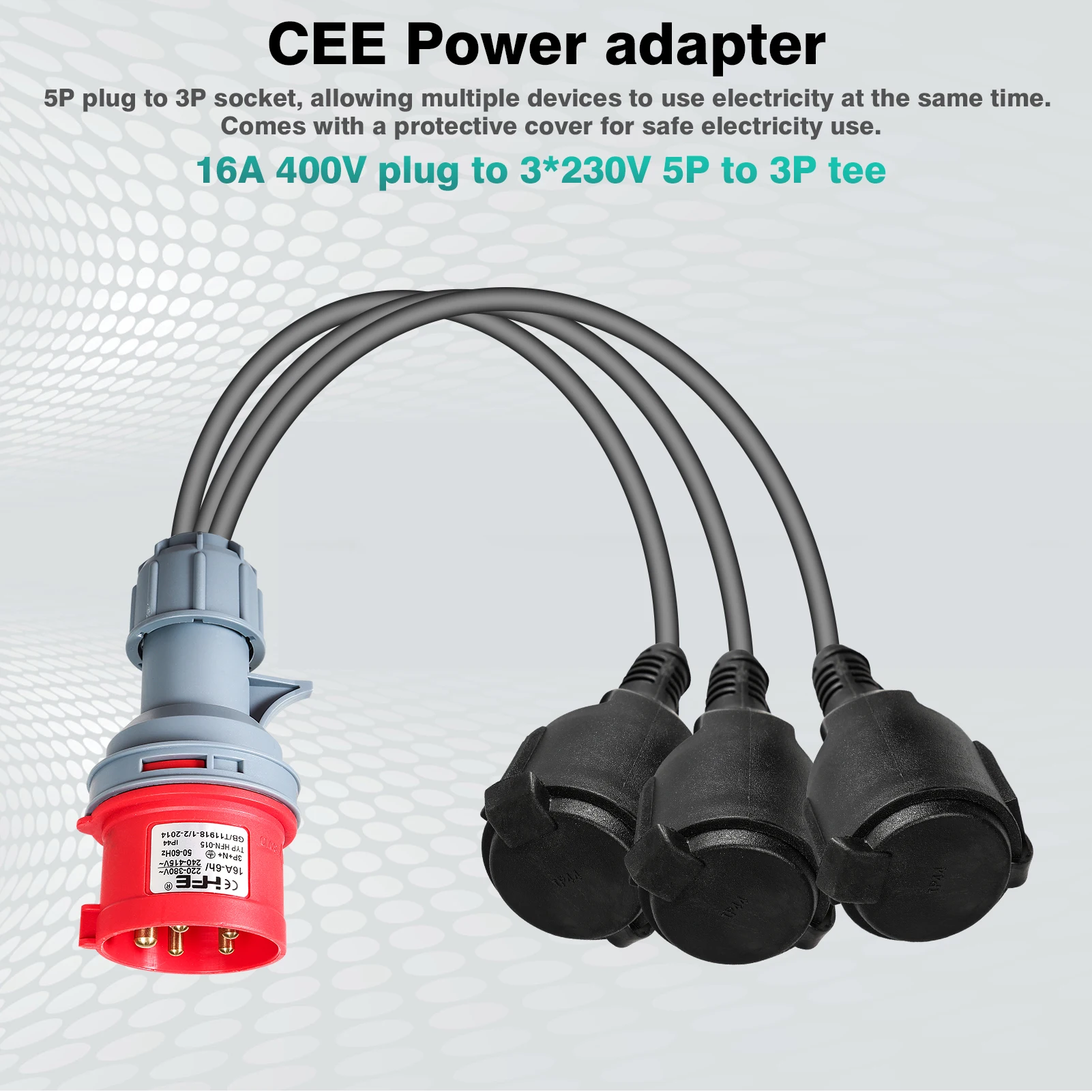 CEE Power Adapter 16A 400V Plug to 3x230V Coupling 3x1.5mm² Rubber Cable High Current Splitter
CEE Power Adapter 16A 400V Plug to 3x230V Coupling 3x1.5mm² Rubber Cable High Current Splitter