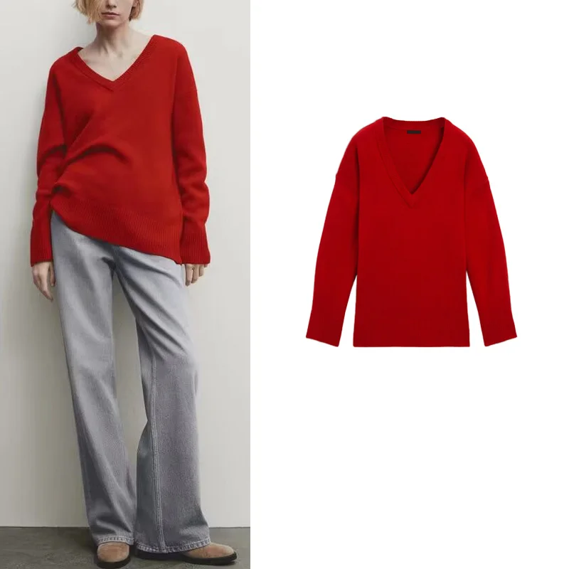 Ele V-Ne Wool Blend Long Sve Knitted Sweater Red New Year MD Women's Faion Commute Sle Loose Fit Regular Length
Ele V-Ne Wool Blend Long Sve Knitted Sweater Red New Year MD Women's Faion Commute Sle Loose Fit Regular Length