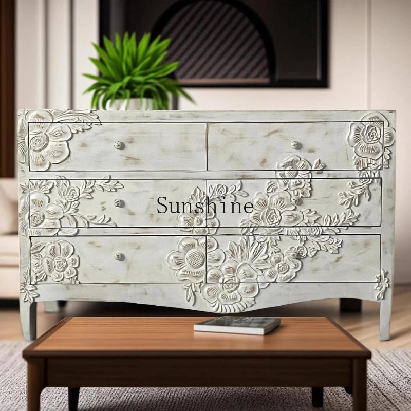 French retro old solid wood, small apartment bedroom storage drawer carved living room entrance cabinet
French retro old solid wood, small apartment bedroom storage drawer carved living room entrance cabinet
