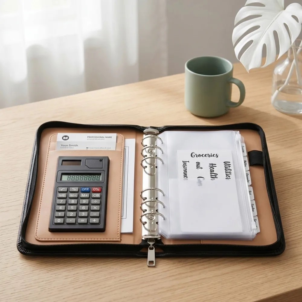 6-Ring File Folder PU Leather A6 Work Record Book Zippered Closure with Calculator Portfolio Binder Cover Conference Use
6-Ring File Folder PU Leather A6 Work Record Book Zippered Closure with Calculator Portfolio Binder Cover Conference Use
