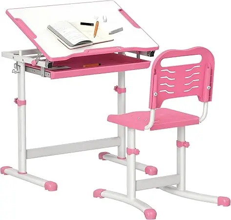 Desk and Chairs Set, Height Adjustable Children School Study Desk with Desktop, Storage Der, Pen Slot, Hook, Ergonomic Tabl
Desk and Chairs Set, Height Adjustable Children School Study Desk with Desktop, Storage Der, Pen Slot, Hook, Ergonomic Tabl