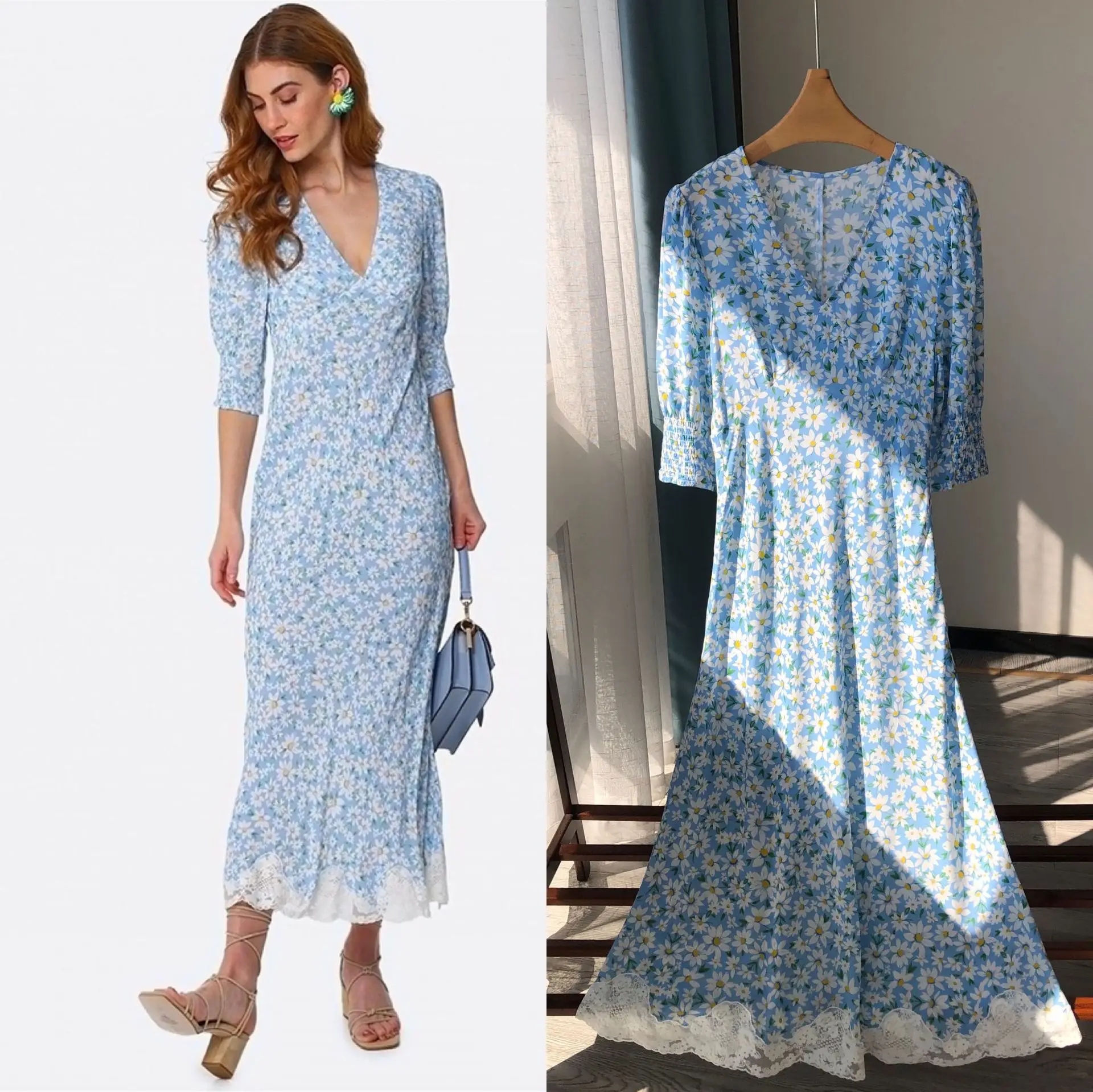 Women's Dress 2024 New Spring Summer Lace Printed V-neck Slim Retro Half Sleeve Maxi Robes
Women's Dress 2024 New Spring Summer Lace Printed V-neck Slim Retro Half Sleeve Maxi Robes